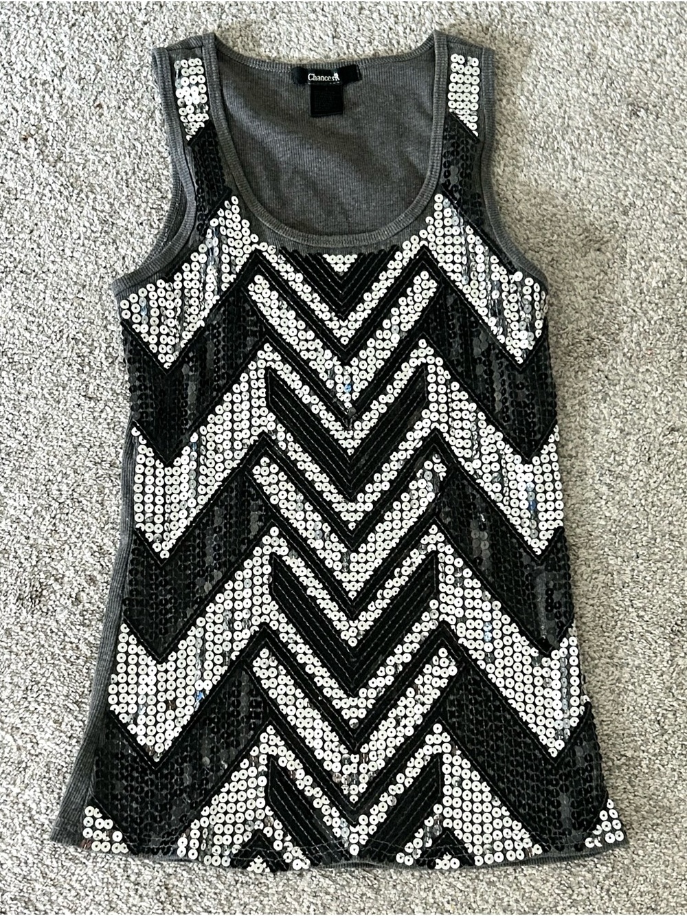 Yk2 Black & Silver Sequin Chevron Tank